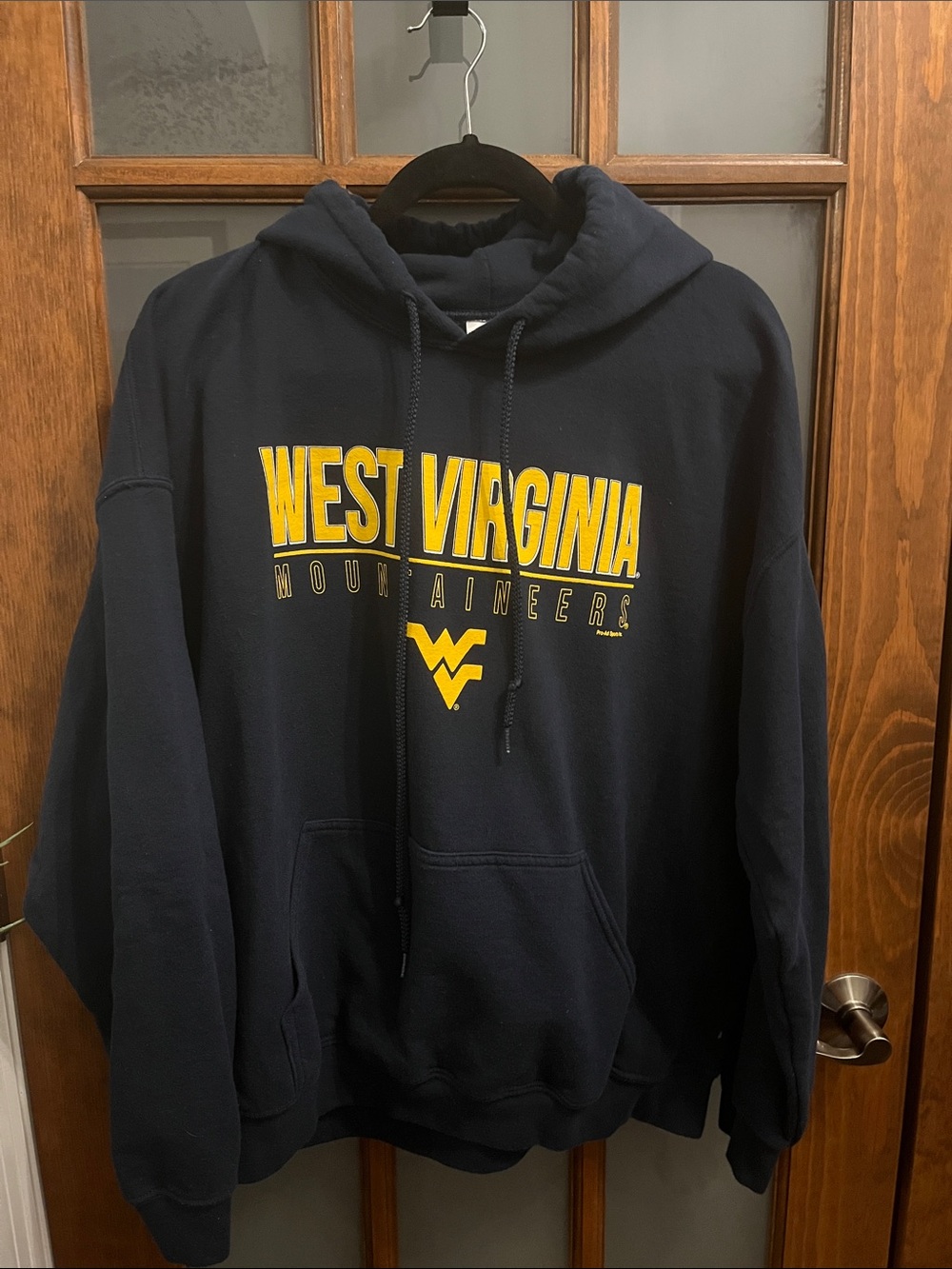 Gildan Navy Crewneck Hoodie with Yellow West Virginia Logo